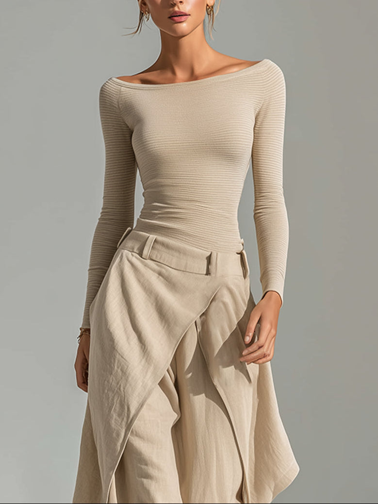 Ava | Boat Neck Top and Layered Wide-Leg Trouser Set