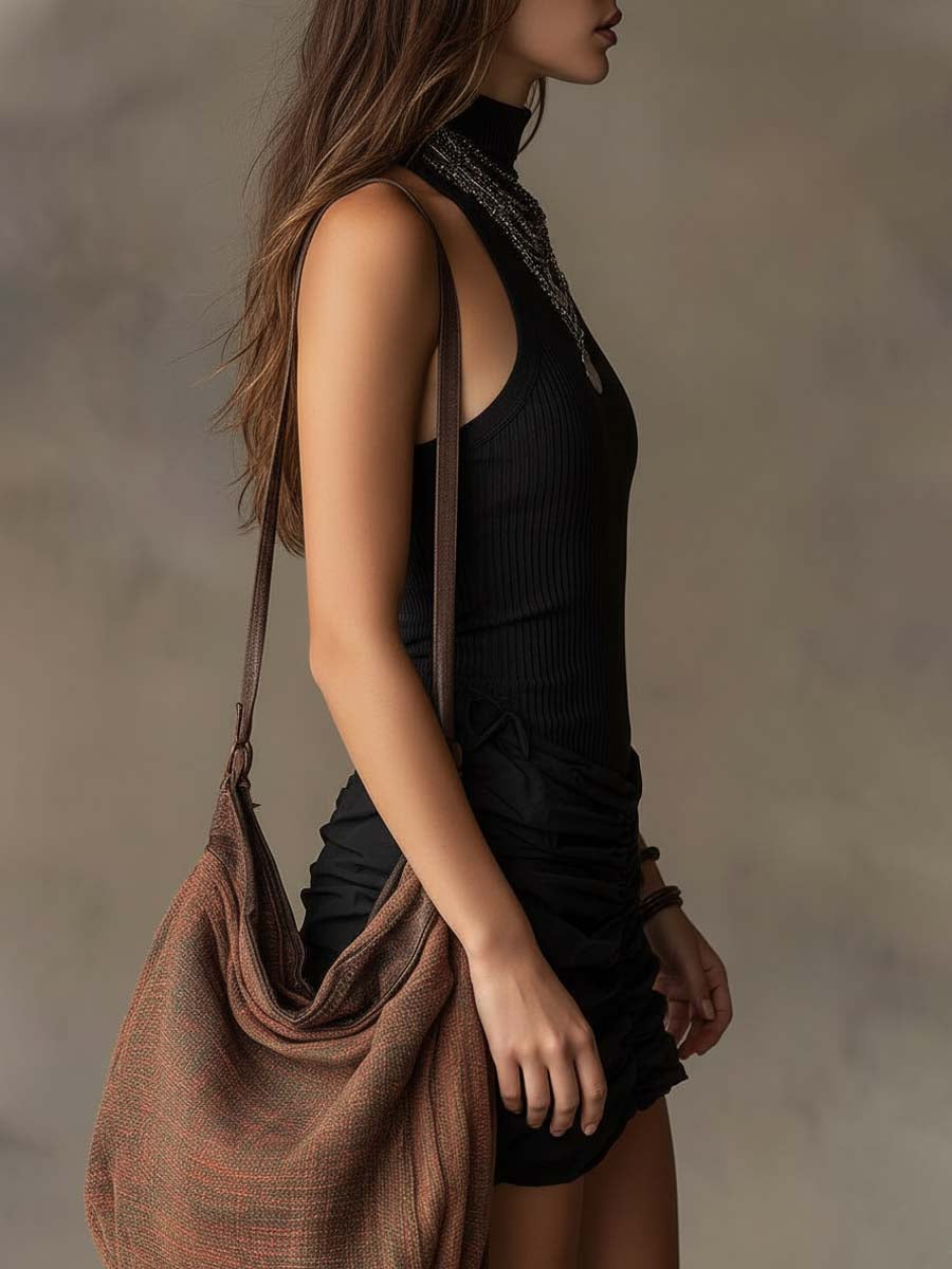 Halter Mini Ruché Dress with Bohemian Ribs
