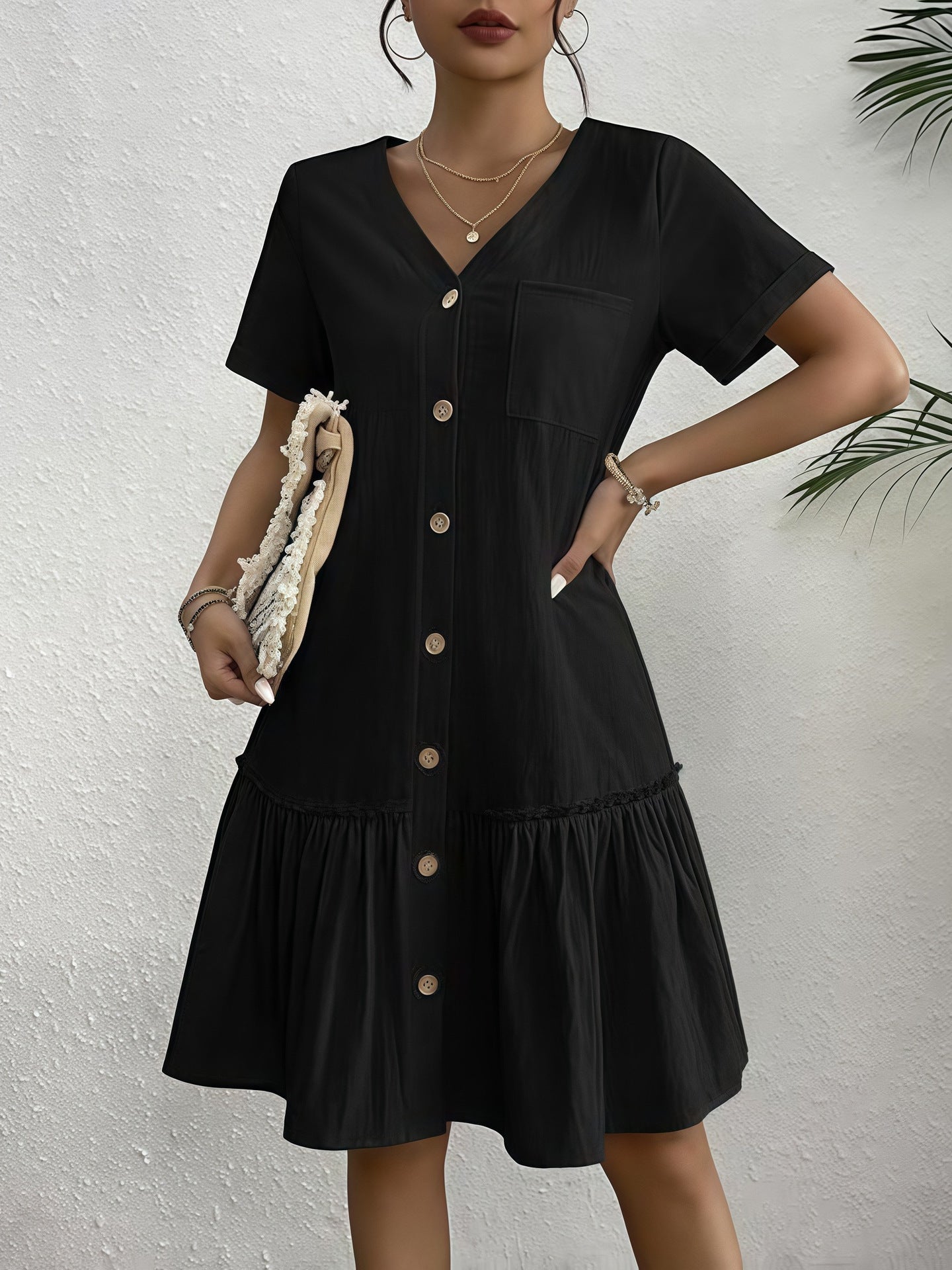 Women's A-Line One-Button Dress