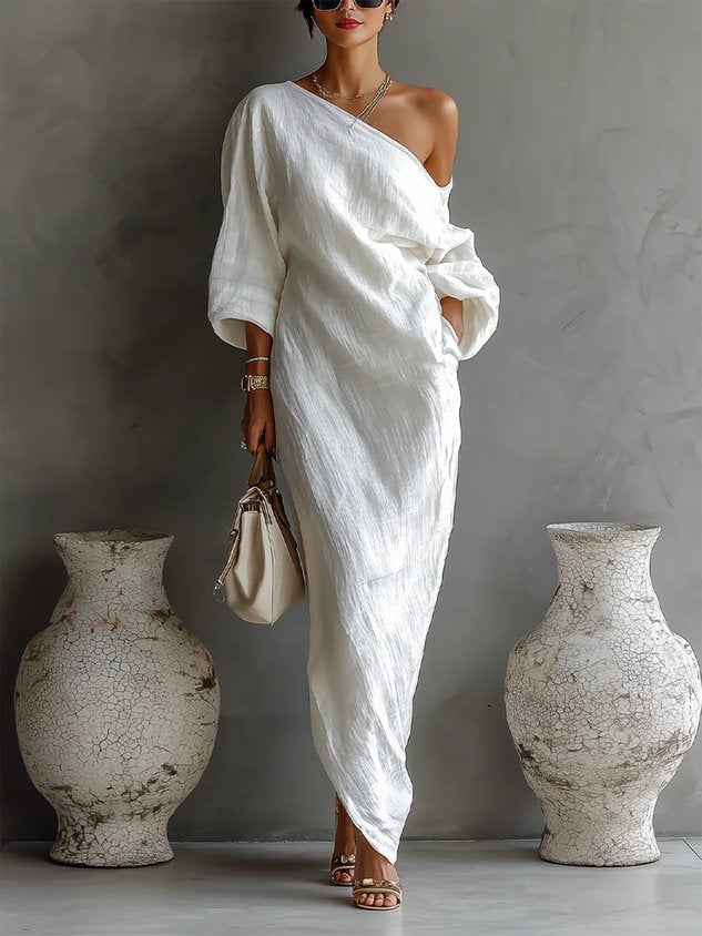 One-Shoulder Abstract Print Maxi Dress