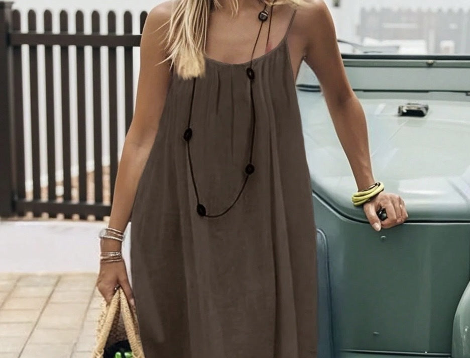 Mini Slip Dress in Ice Silk with Solid Color, Pleats, and Open Back