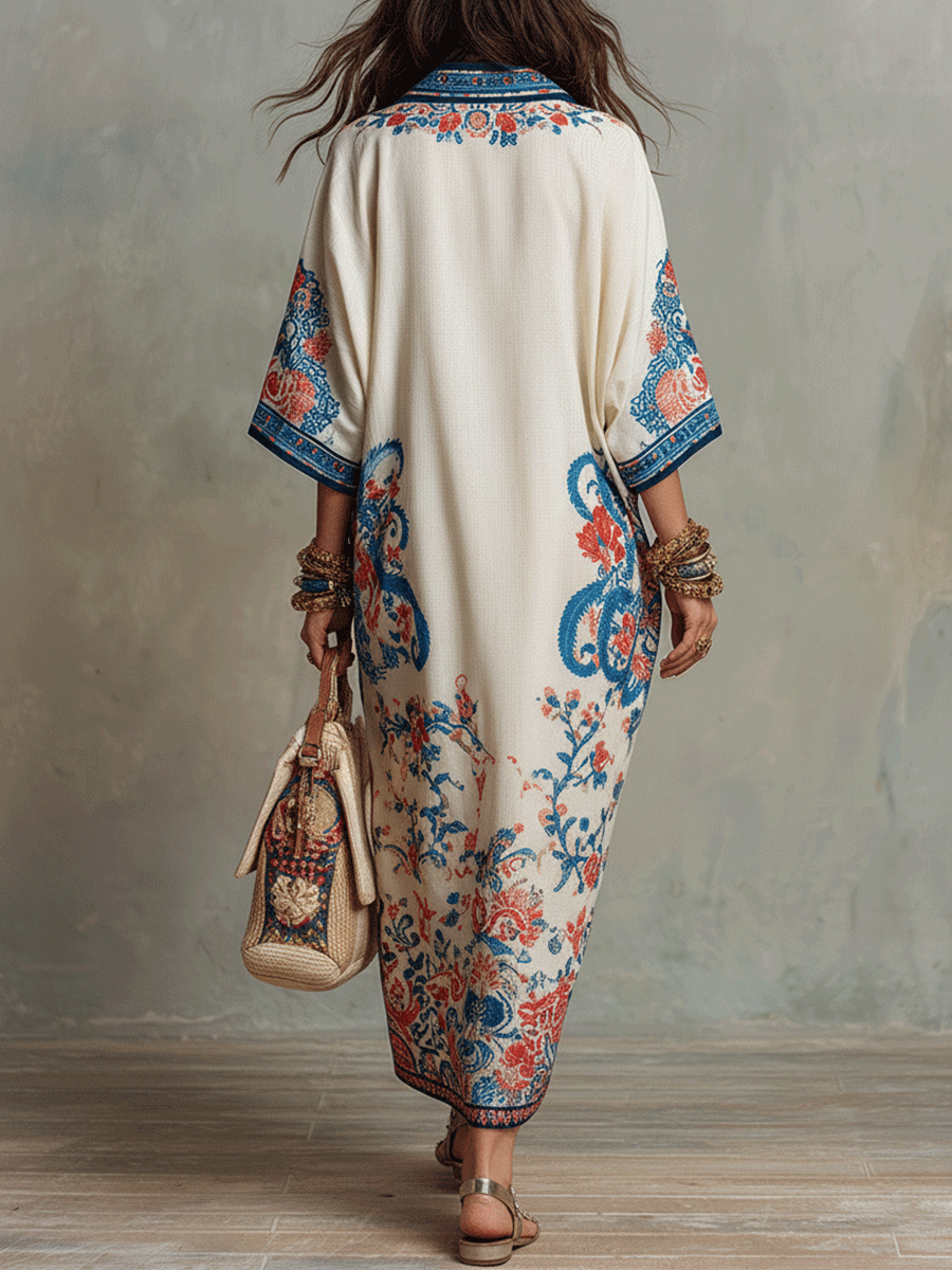 Ava | Floral Paisley Kaftan Midi Dress
