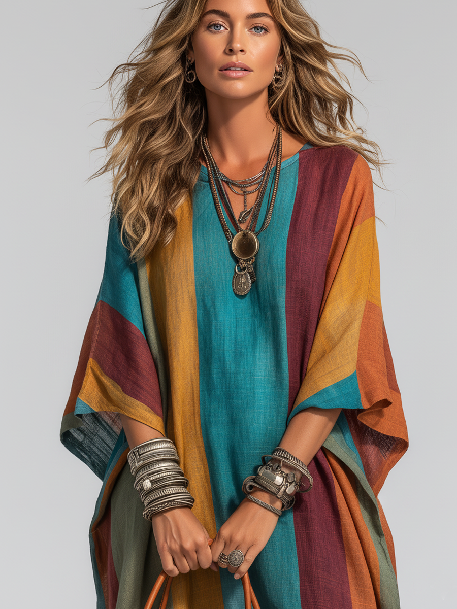 Chloe | Contrast Cotton-Linen Maxi Dress