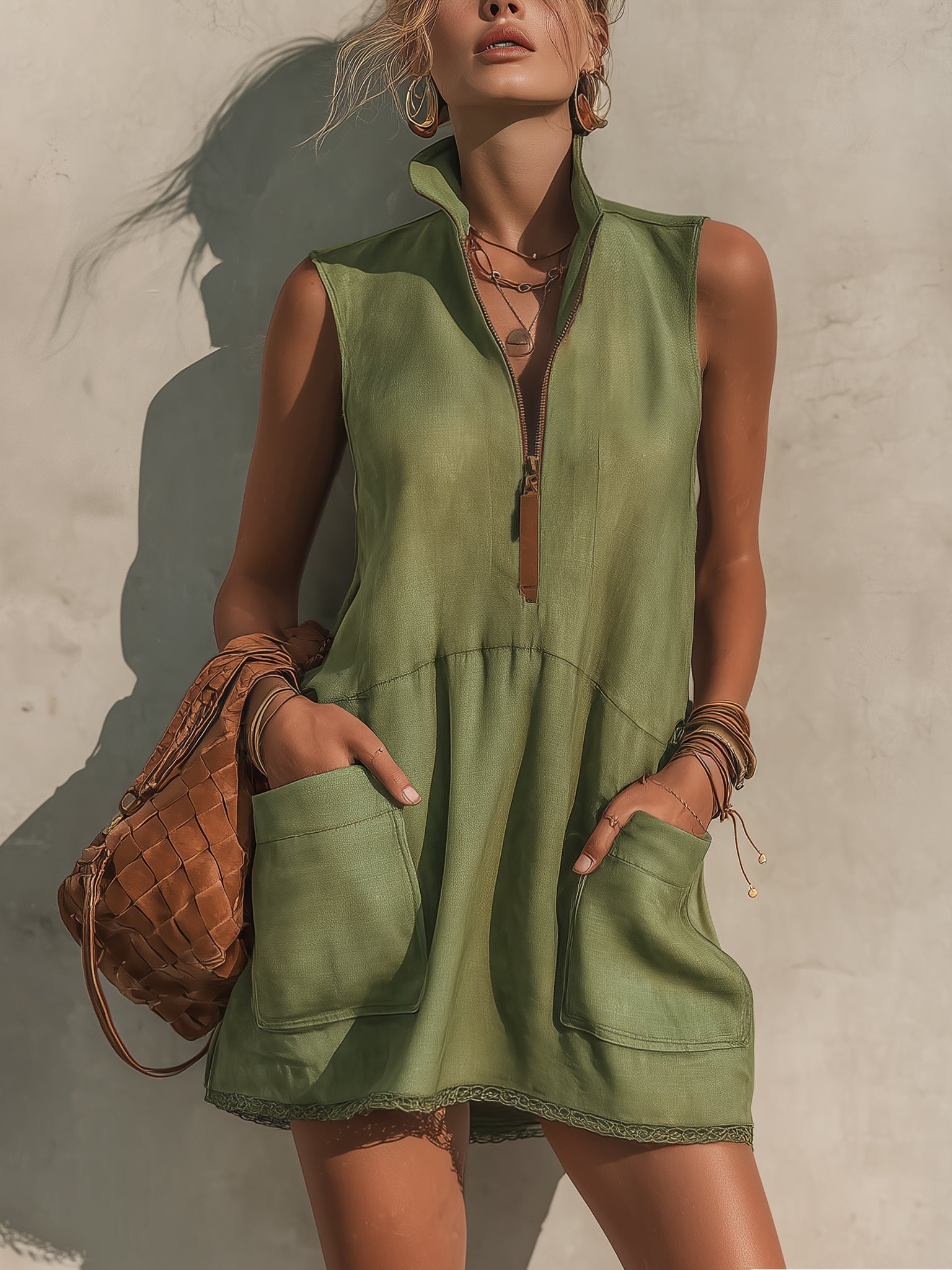 Willow Olive Half-Zip Mini Dress