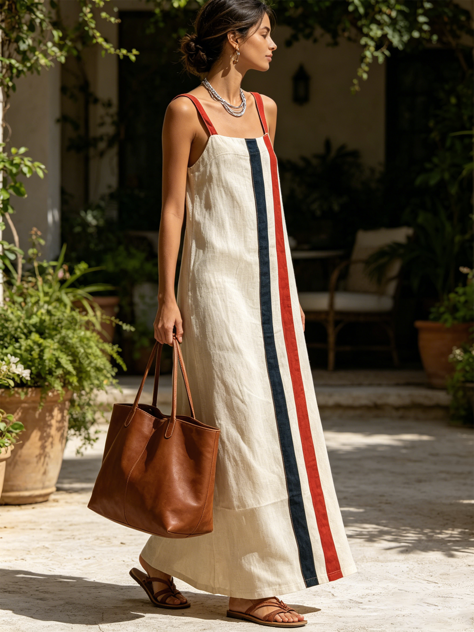 Vertical Stripe Sleeveless Maxi Dress