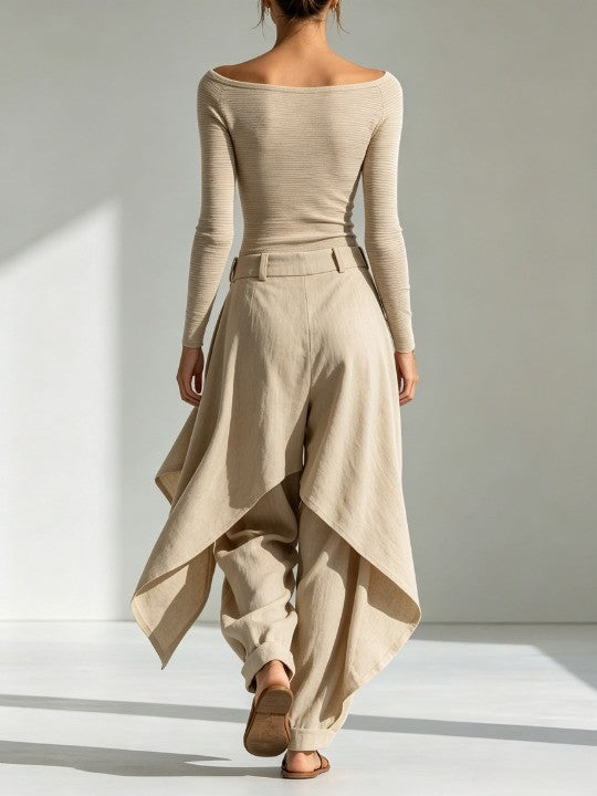 Ava | Boat Neck Top and Layered Wide-Leg Trouser Set