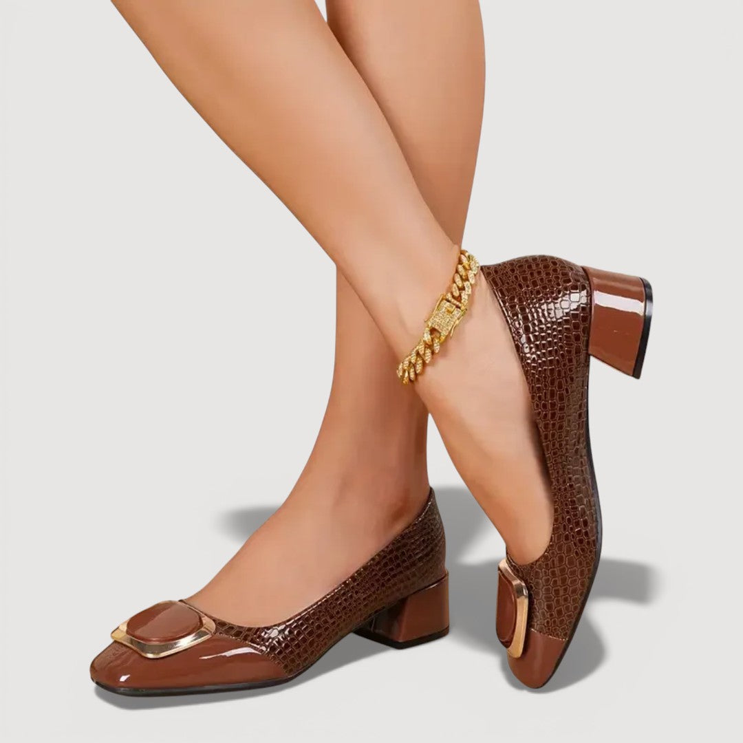 LIVANA – Crocodile Print Block Heels