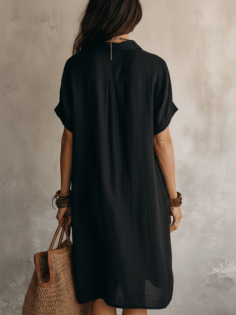 Céleste | Button-Down Linen & Cotton Midi Shirt Dress