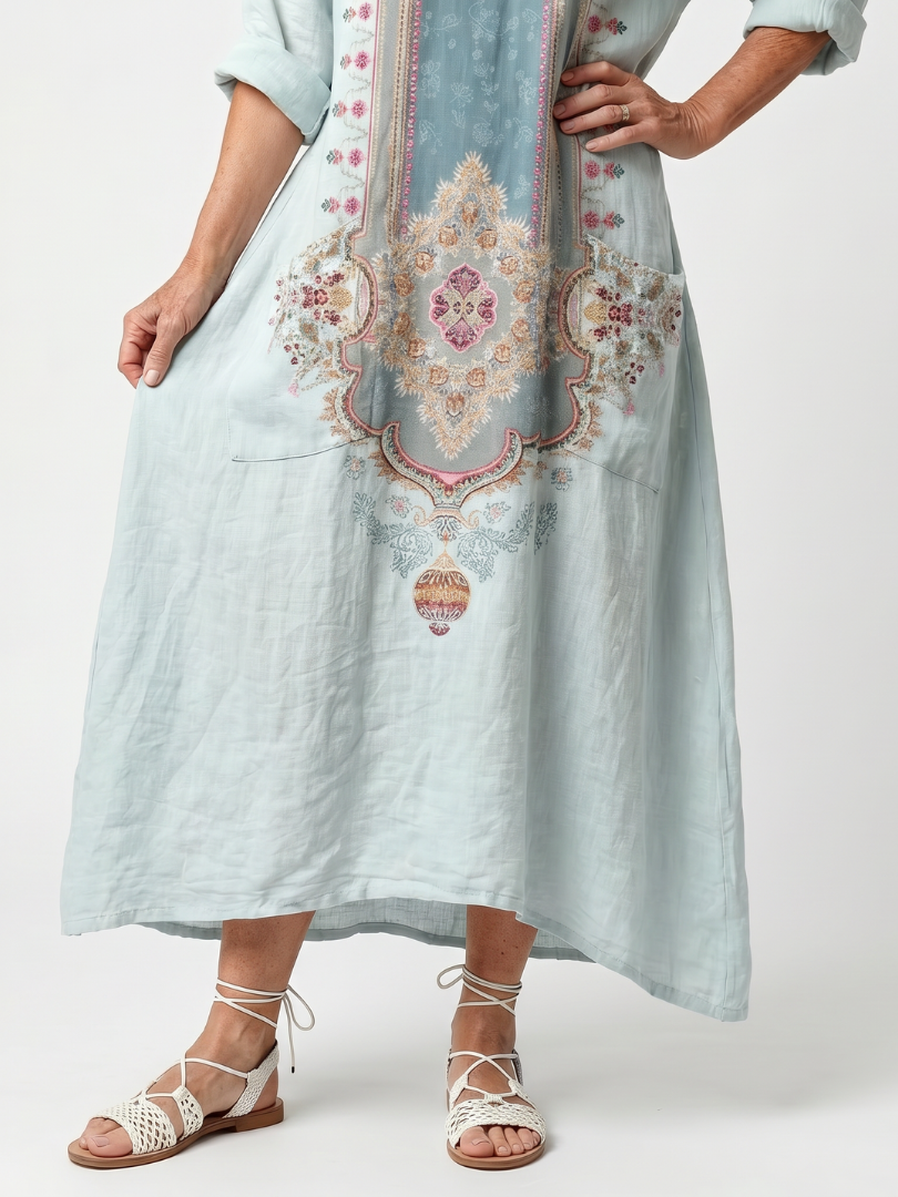 Isadora | Ornate Panel Embroidered Oversized Pocket Midi Dress