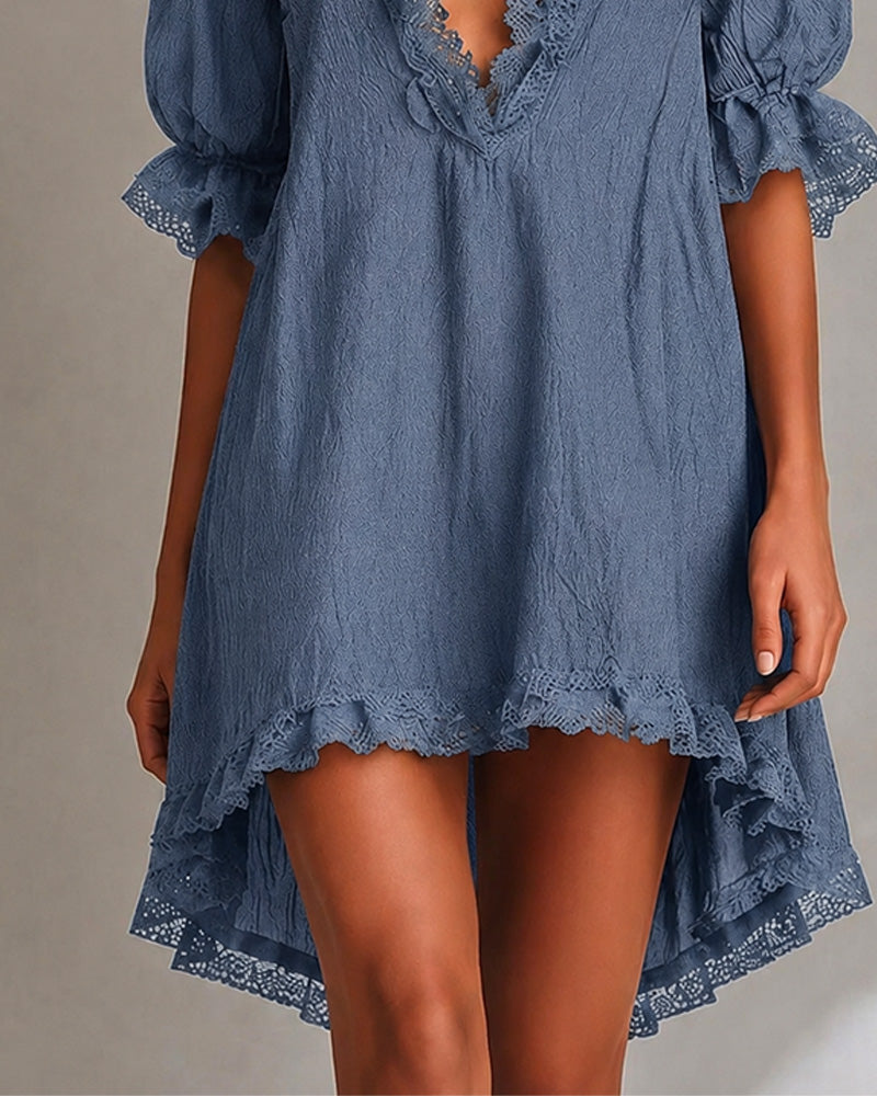 Elodie | Lace-Trim V-Neck Mini Dress