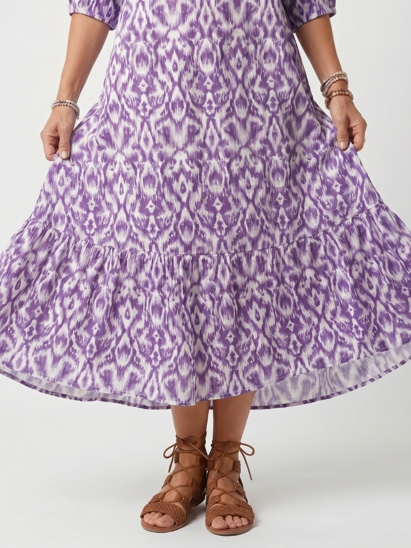 Isabella | Printed Tassel Tie Midi Dress