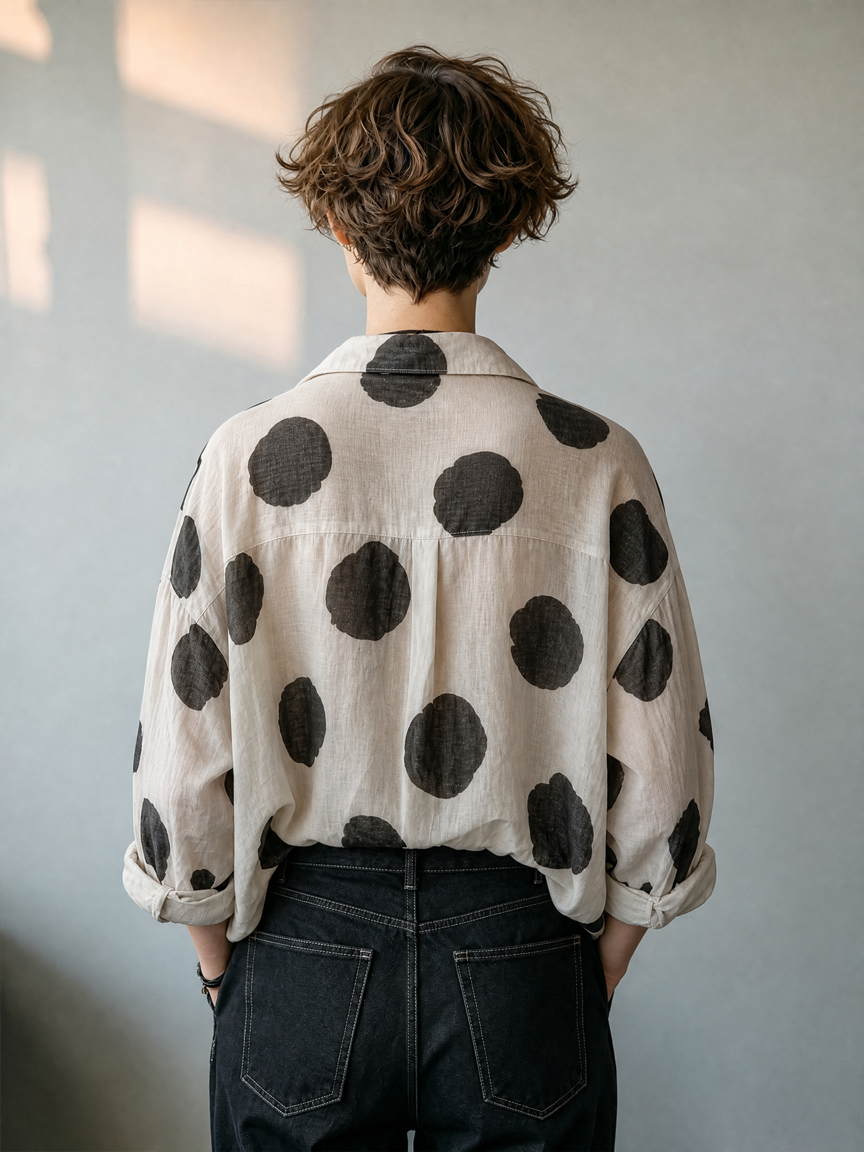 Maya | Vintage Polka-Dot V-Neck Long-Sleeve Shirt