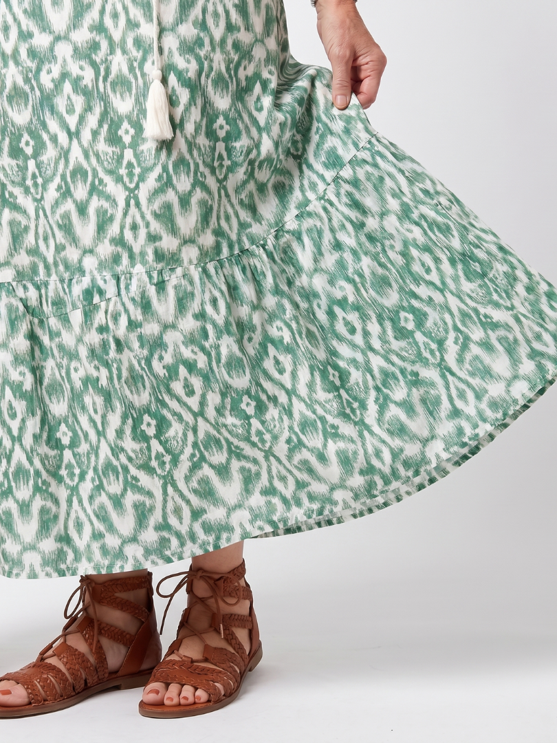 Zara | Pattern V Neck Tassel Midi Dress