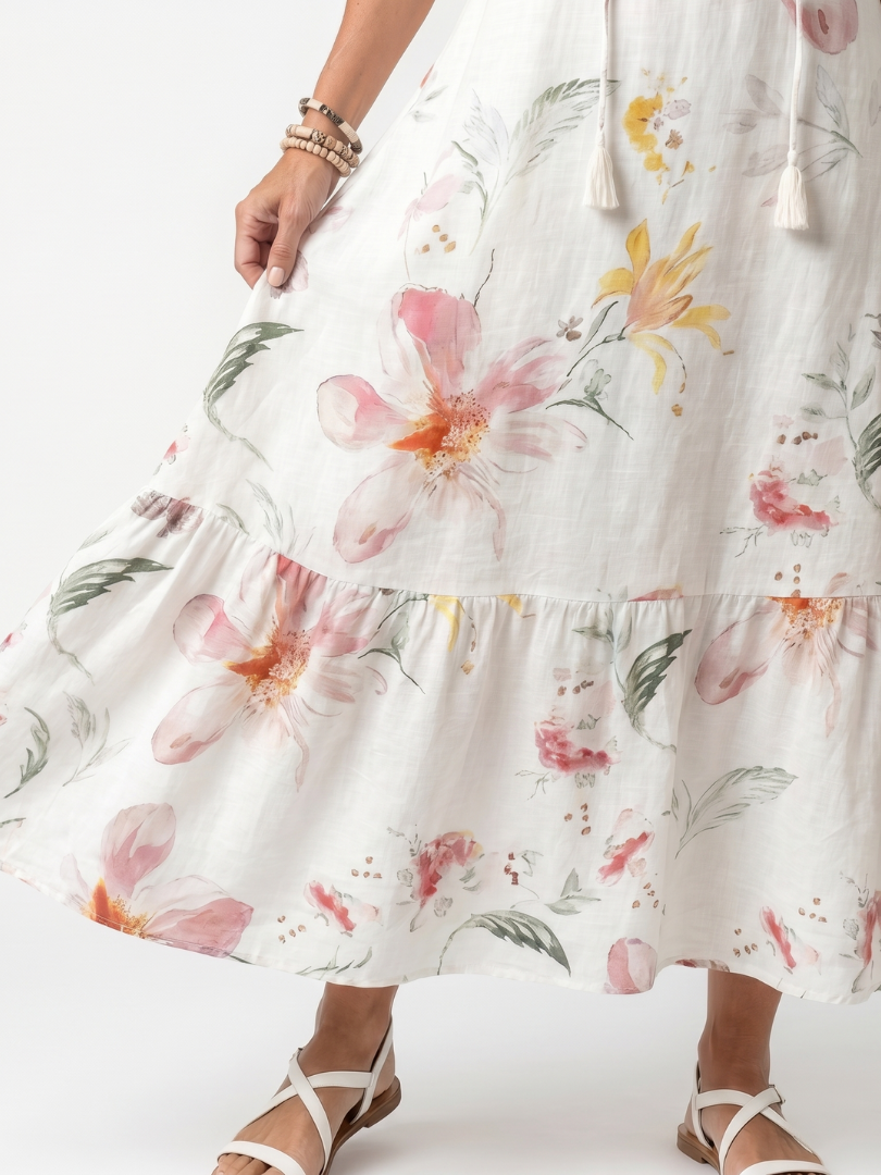 Lila | Soft Floral Tiered Tassel Midi Dress