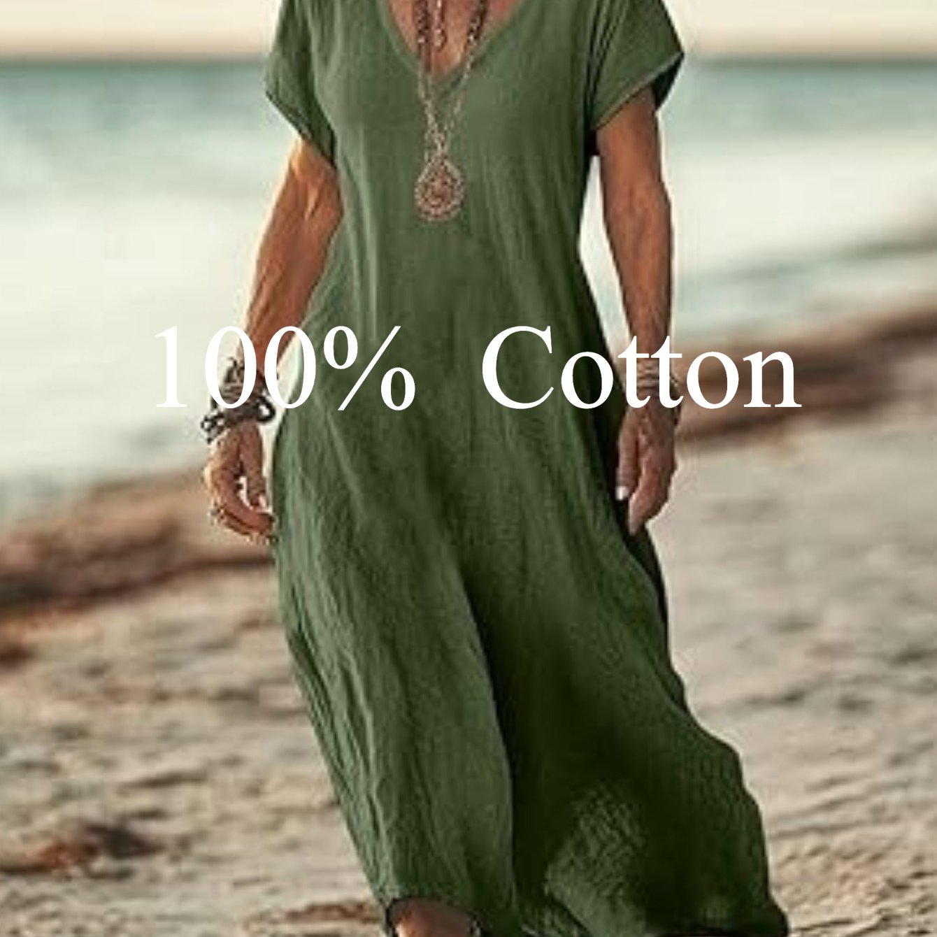 Angela | 100% cotton V-neck Maxi Dress