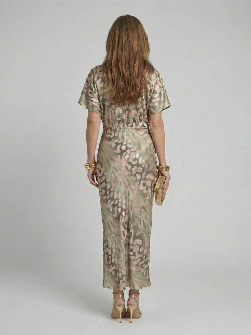 Hayes & Tate™ | Abstract Print V Neck Twist Waist Midi Dress