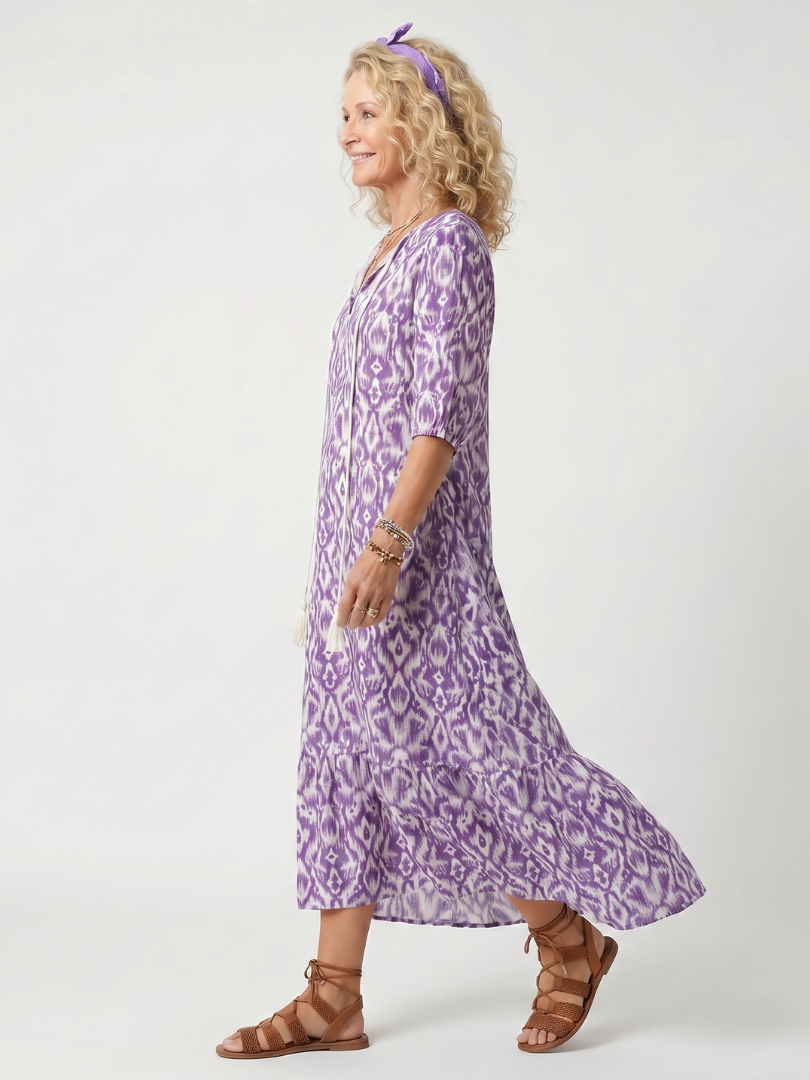 Isabella | Printed Tassel Tie Midi Dress