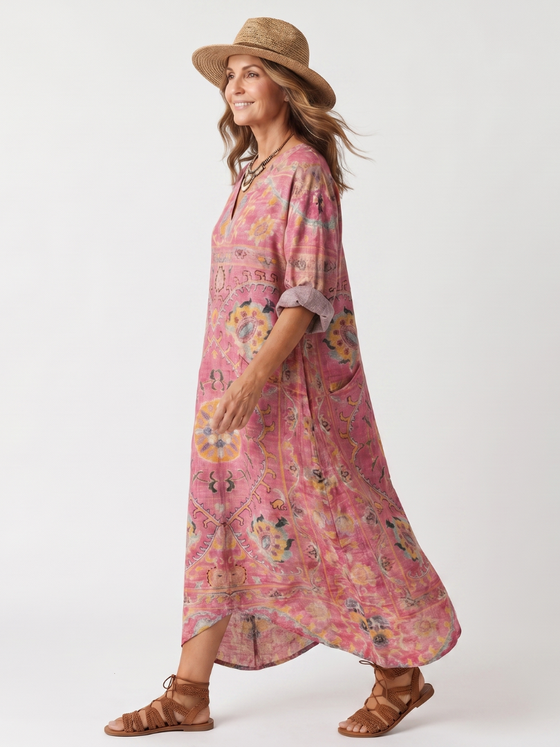 Clara | Abstract Print Relaxed Pocket Midi Dress