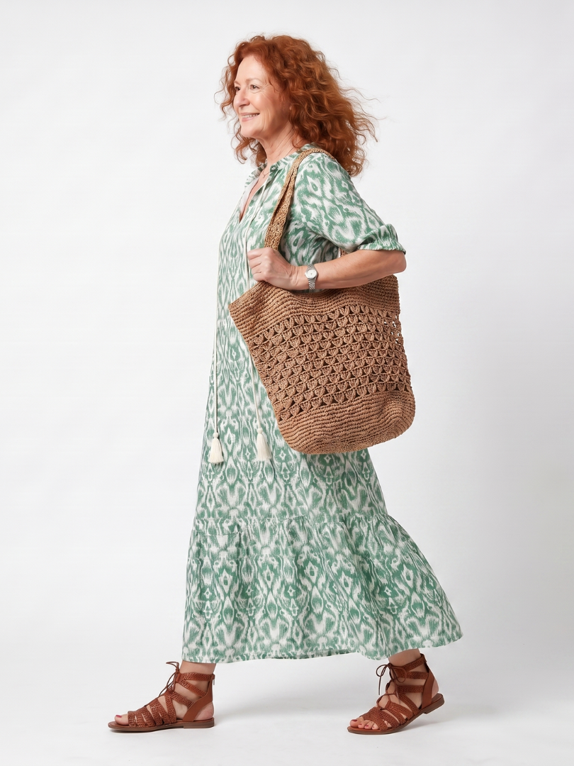 Zara | Pattern V Neck Tassel Midi Dress