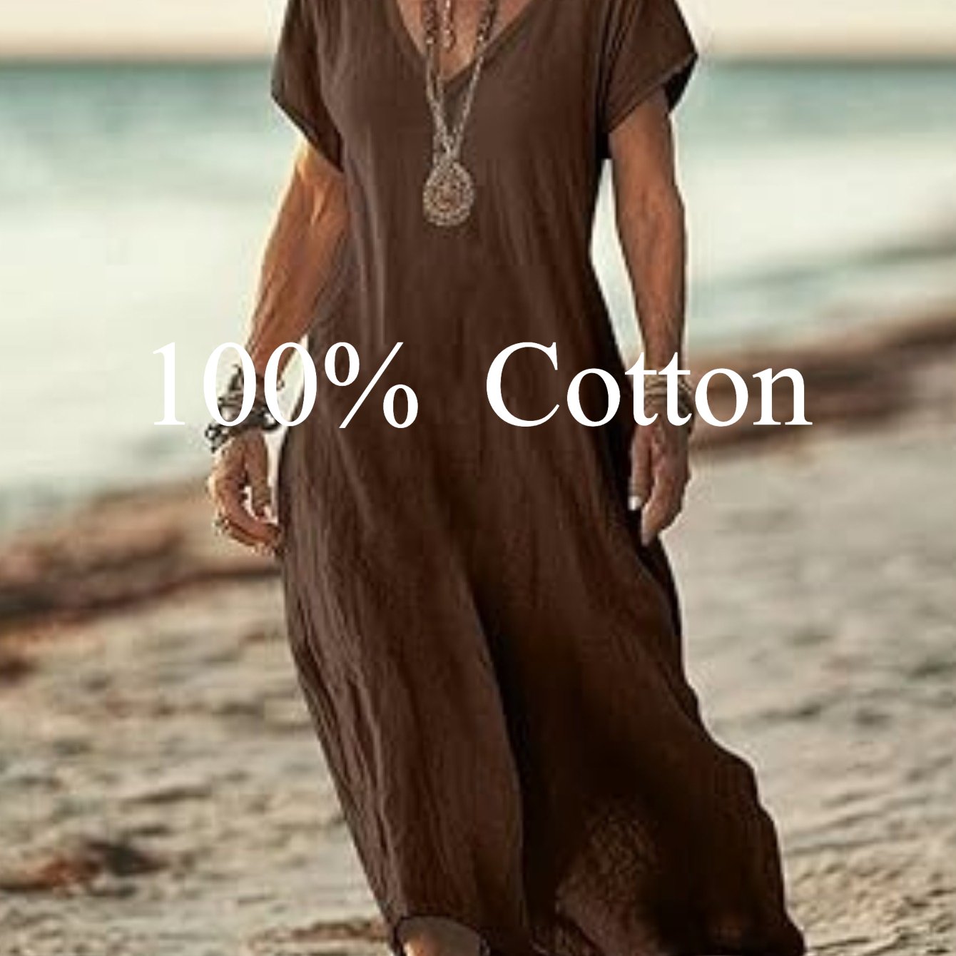 Angela | 100% cotton V-neck Maxi Dress