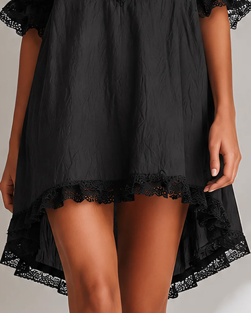 Elodie | Lace-Trim V-Neck Mini Dress