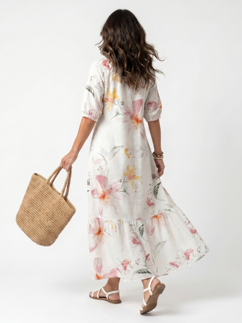 Lila | Soft Floral Tiered Tassel Midi Dress