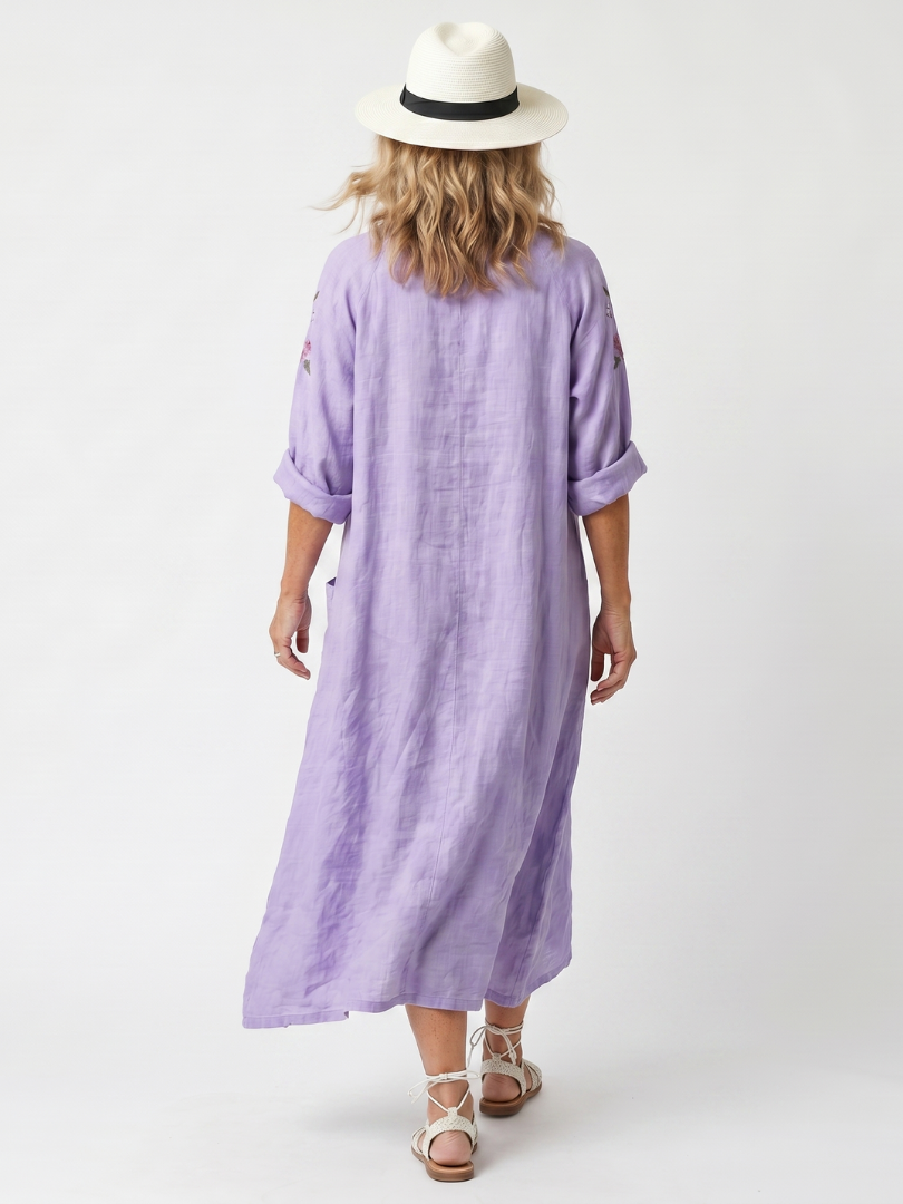 Lila | Floral Embroidered Oversized Pocket Midi Dress