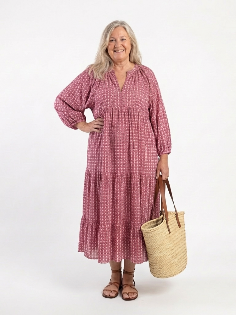 Celeste | Geometric Print Long Sleeve Midi Dress
