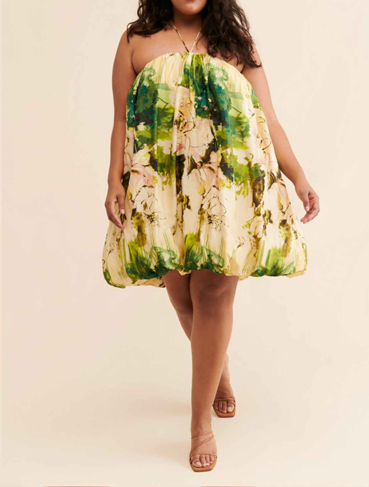 Mini Halter Dress in Green with Bubbles
