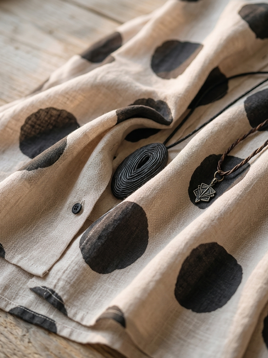 Maya | Vintage Polka-Dot V-Neck Long-Sleeve Shirt