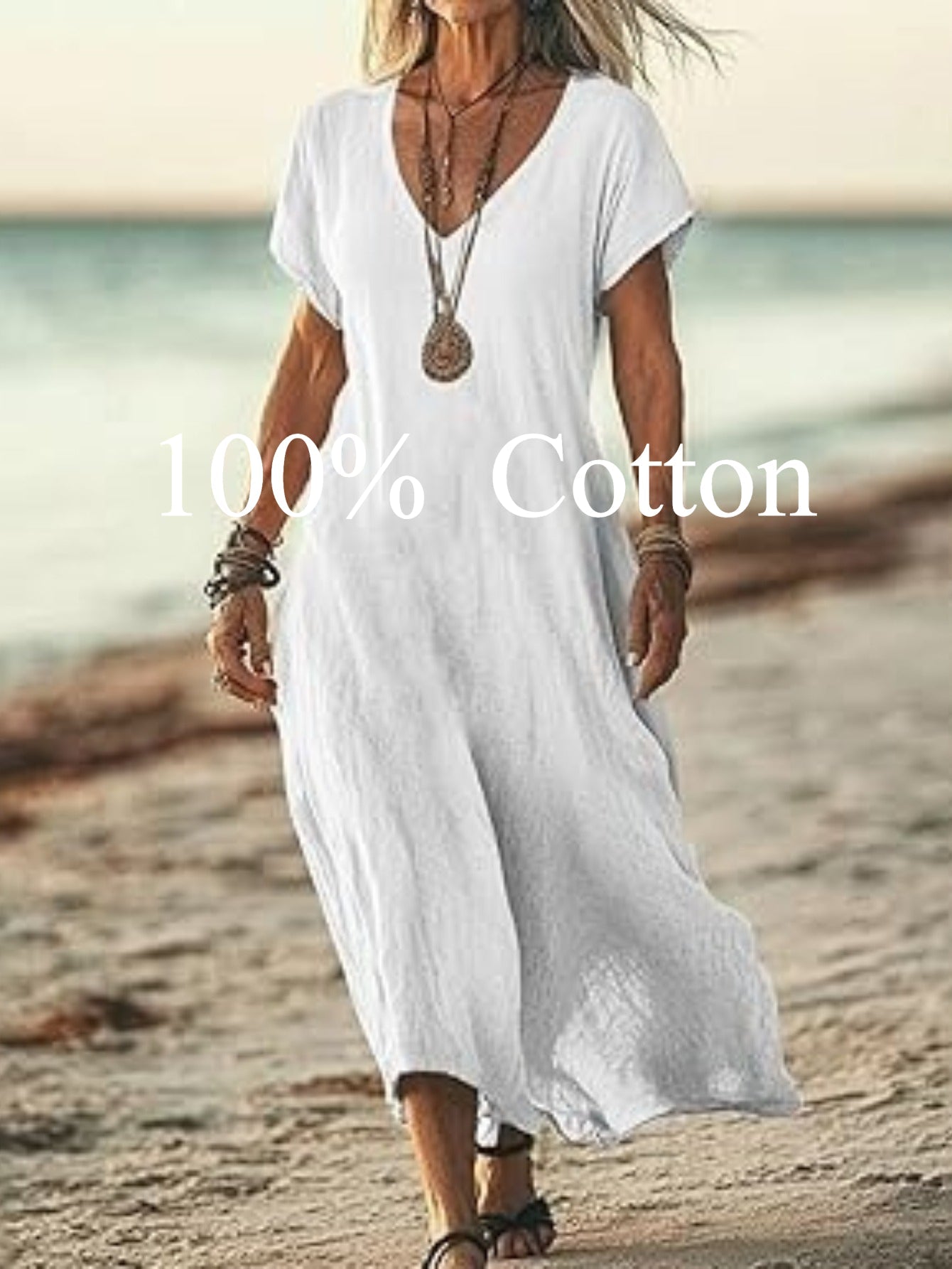 Angela | 100% cotton V-neck Maxi Dress