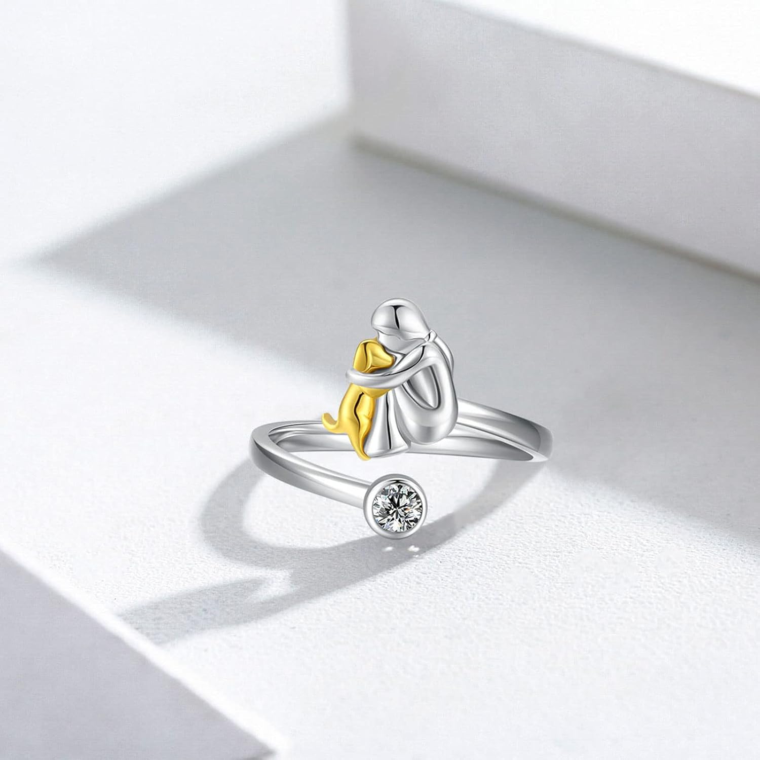 925 Sterling Silver Dog Ring wit Zirconia – Adjustable & Handmade