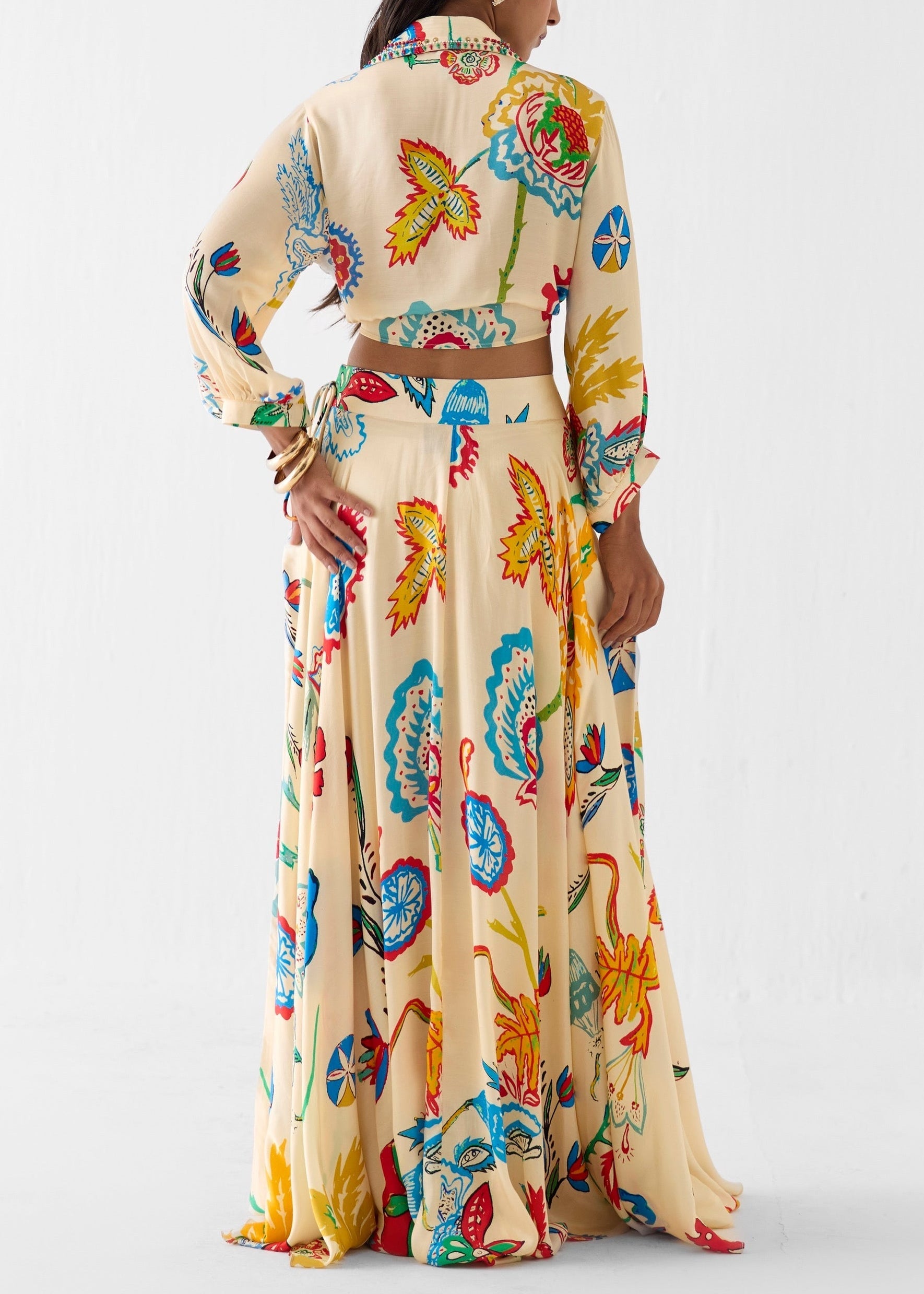 Rose | Tropical Floral Waist Tie Shirt & Maxi Skirt Set