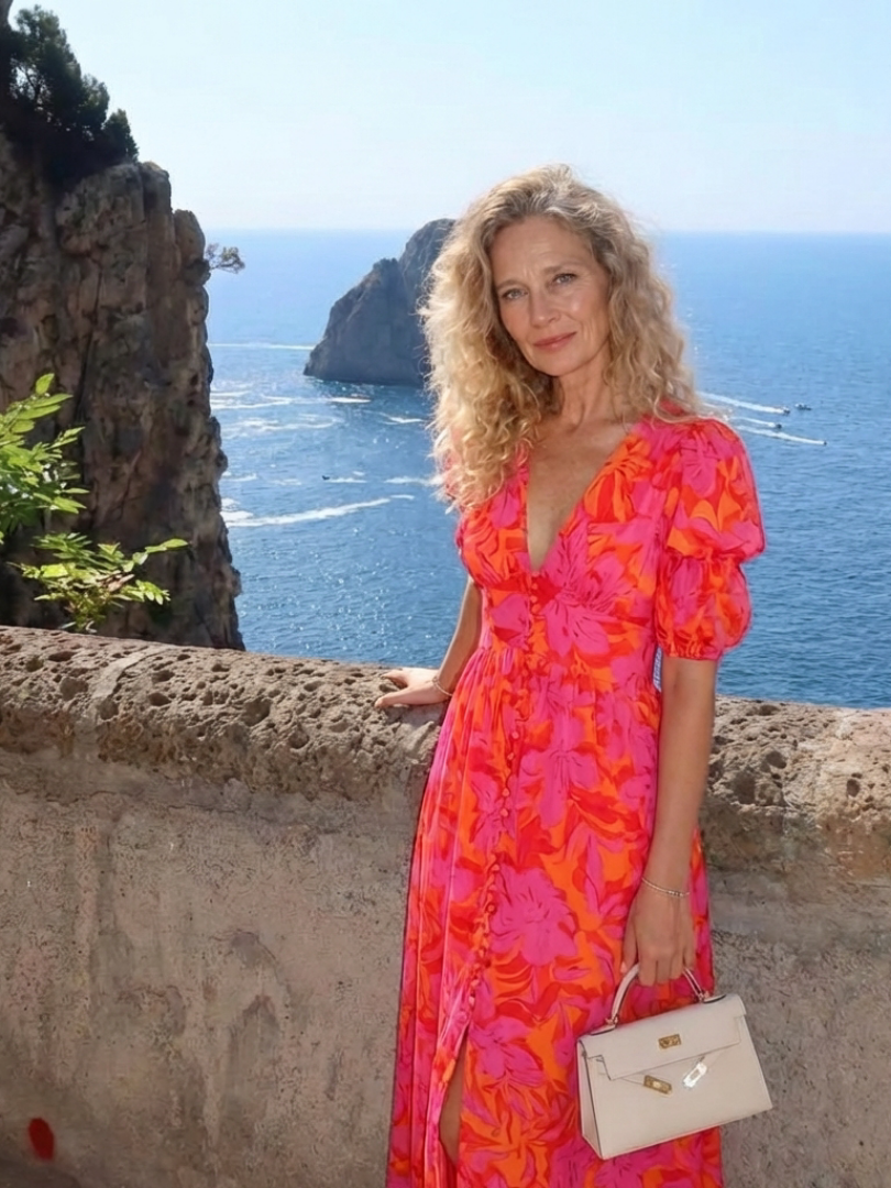 Hayes & Tate™ | Floral V Neck Puff Sleeve Midi Dress