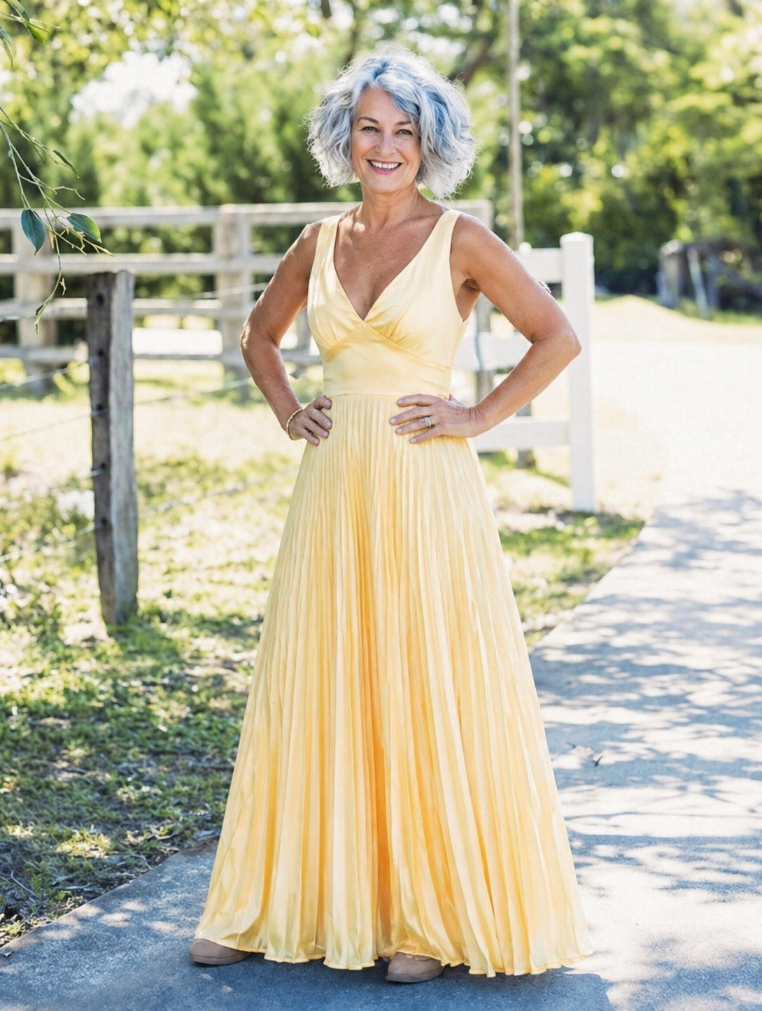Hayes & Tate™ | Pleated V-Neck Maxi Dress