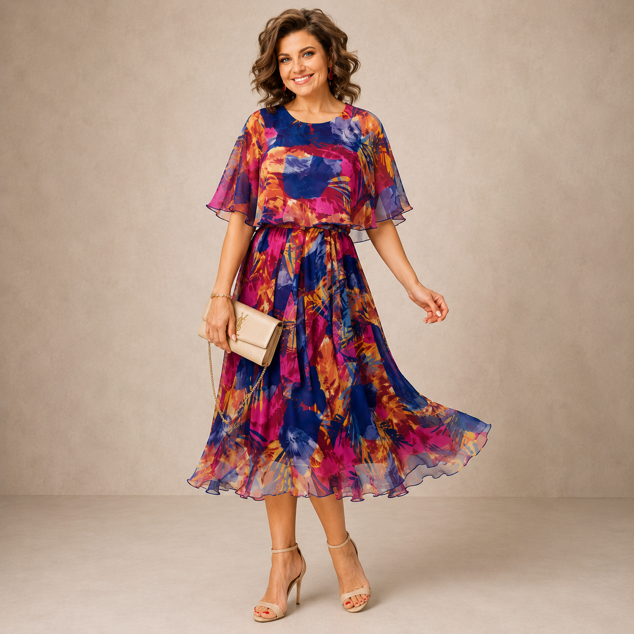 ELVENA™ | Colorful Floral Midi Dress