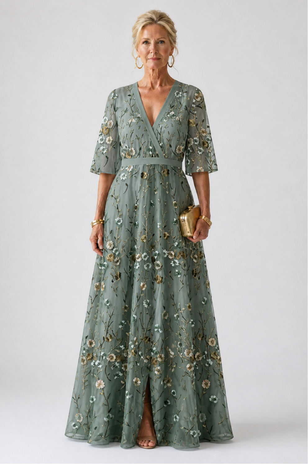 Hayes & Tate™ | Floral V Neck Short Sleeve Maxi Dress
