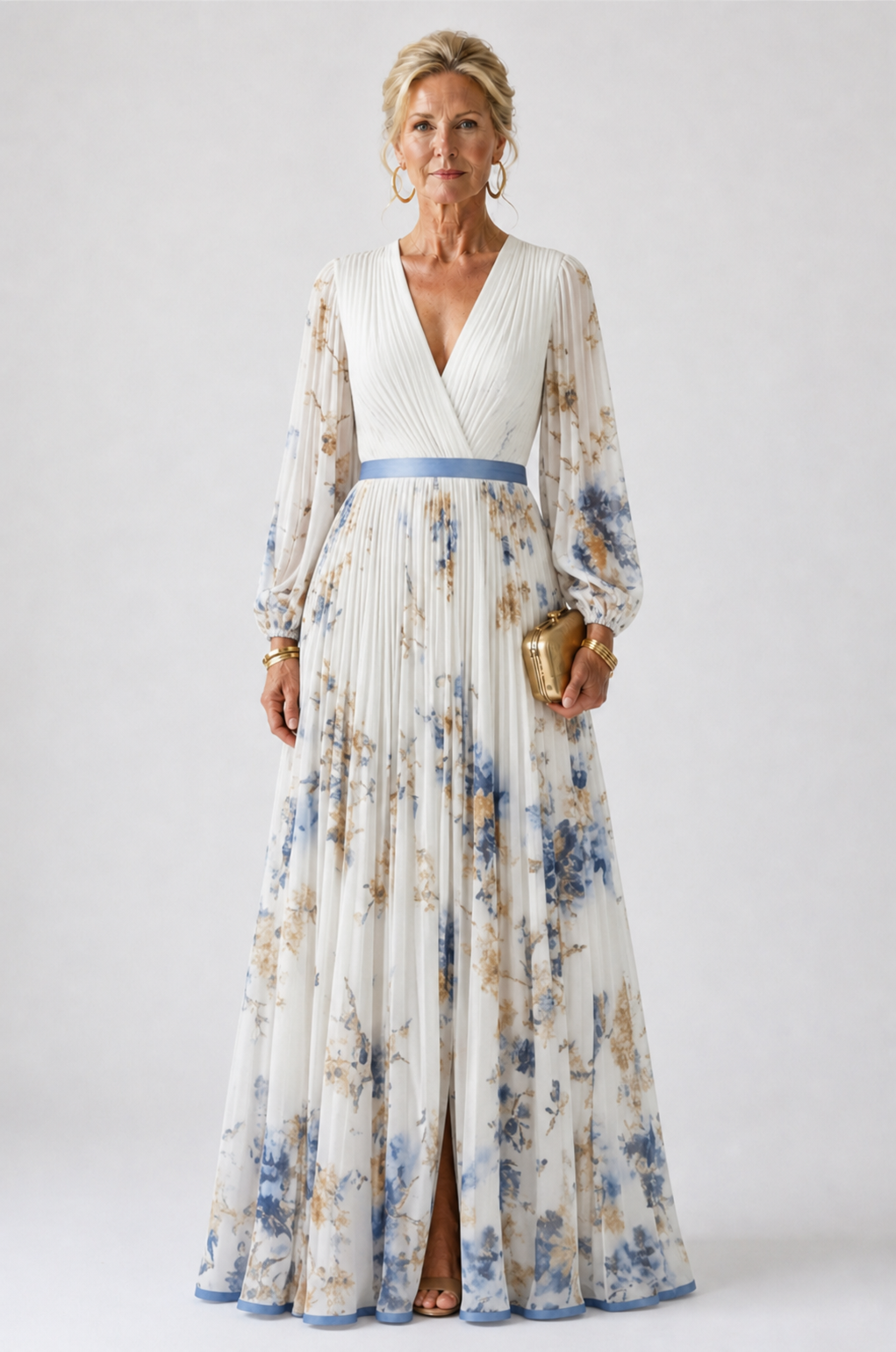 Hayes & Tate™ | Long Sleeve V Neck Floral Maxi Dress