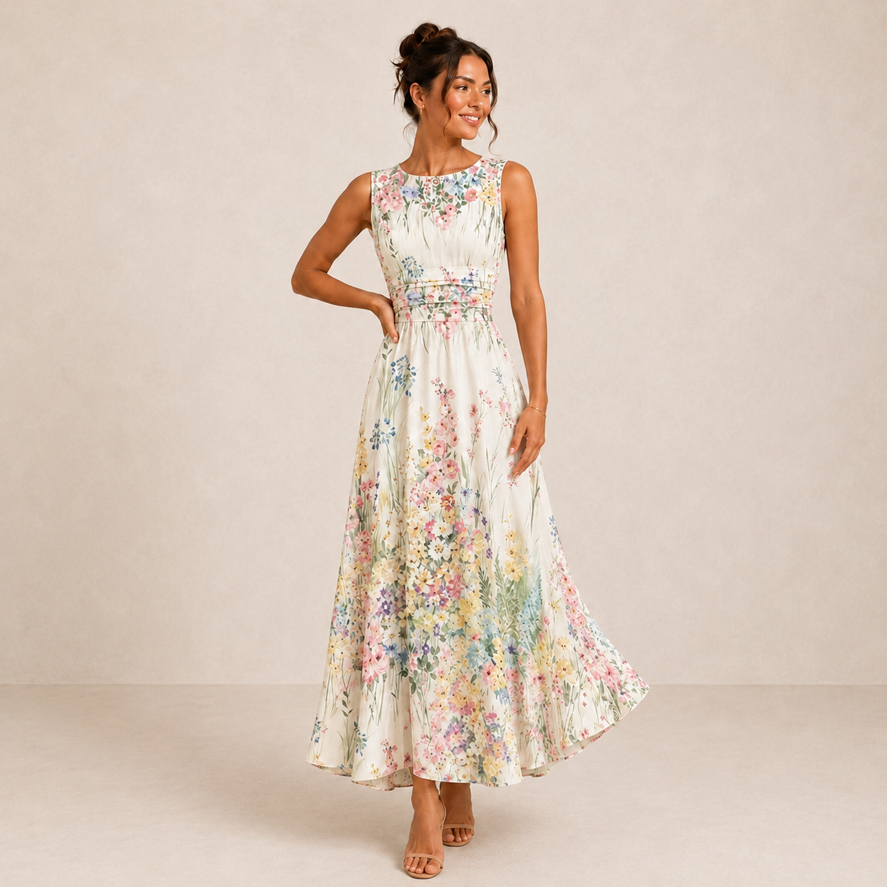 ELVENA™ | Lace Trim Midi Dress