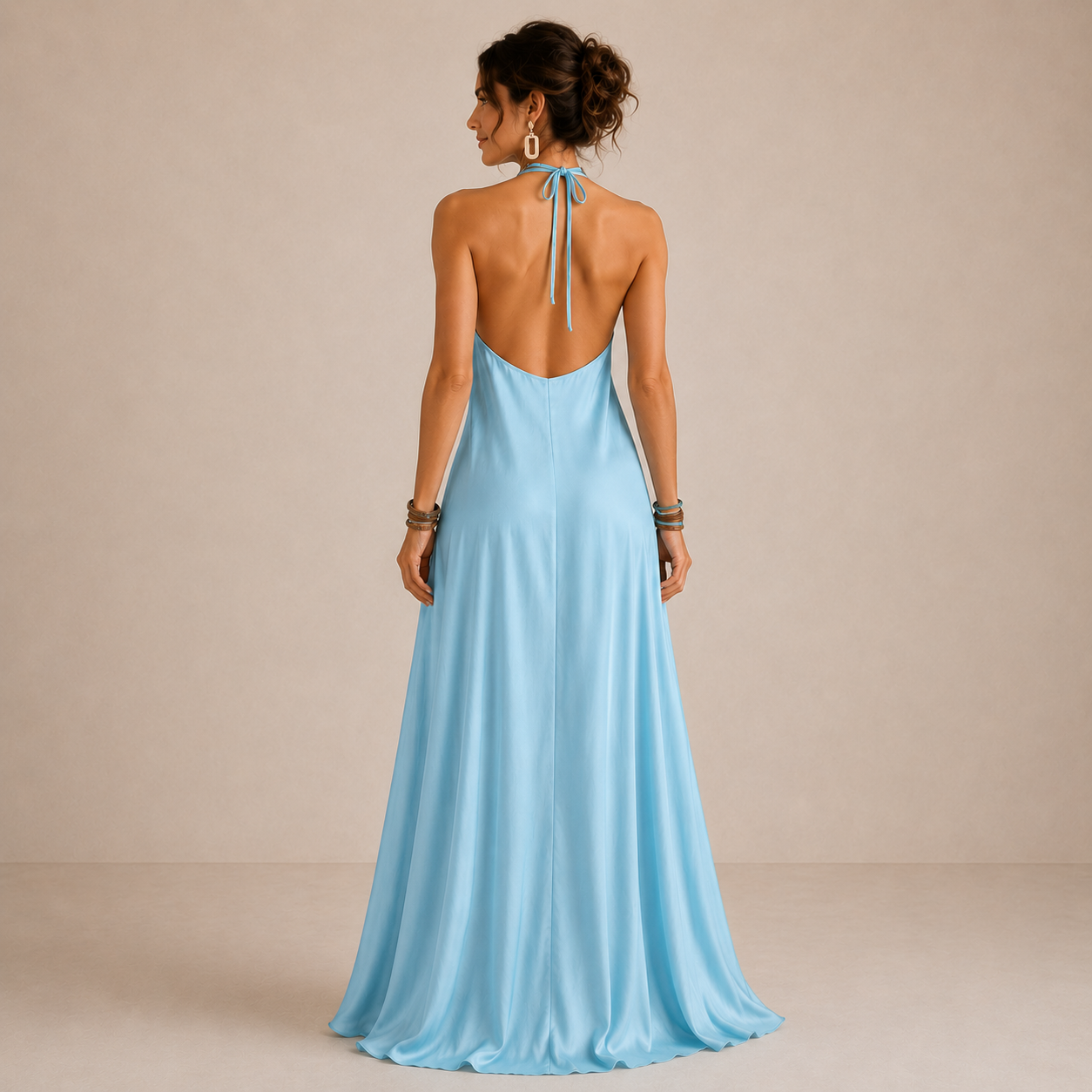 ELVENA™ | Blue Halter-Neck Flowing Maxi Dress