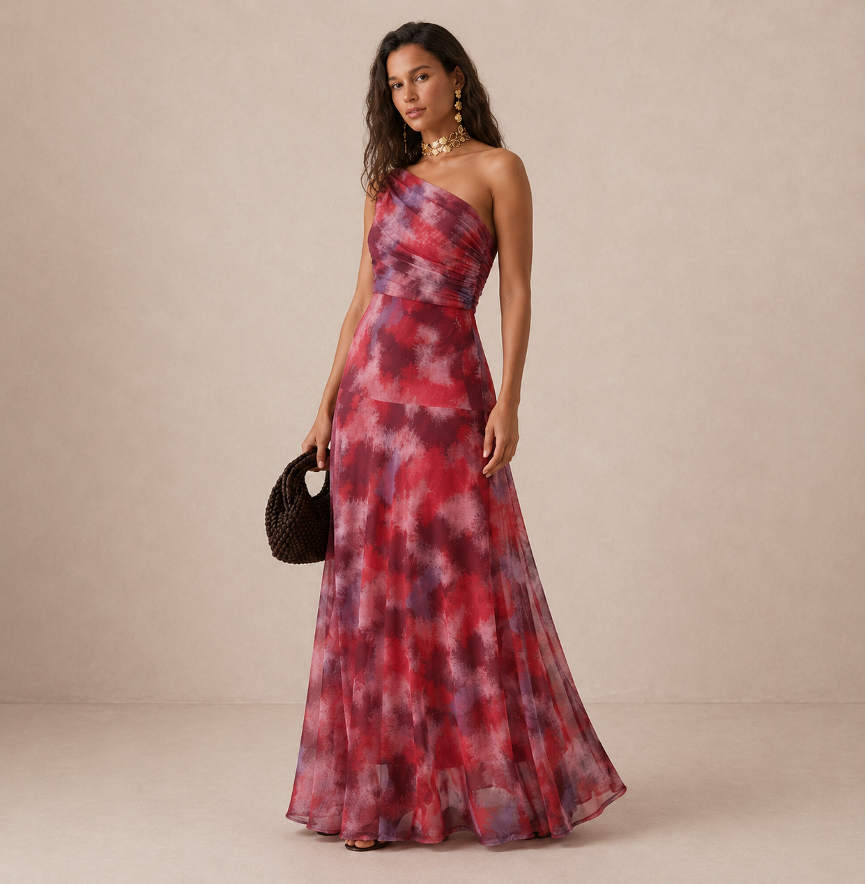 ELVENA™ | One-Shoulder Print Maxi Dress
