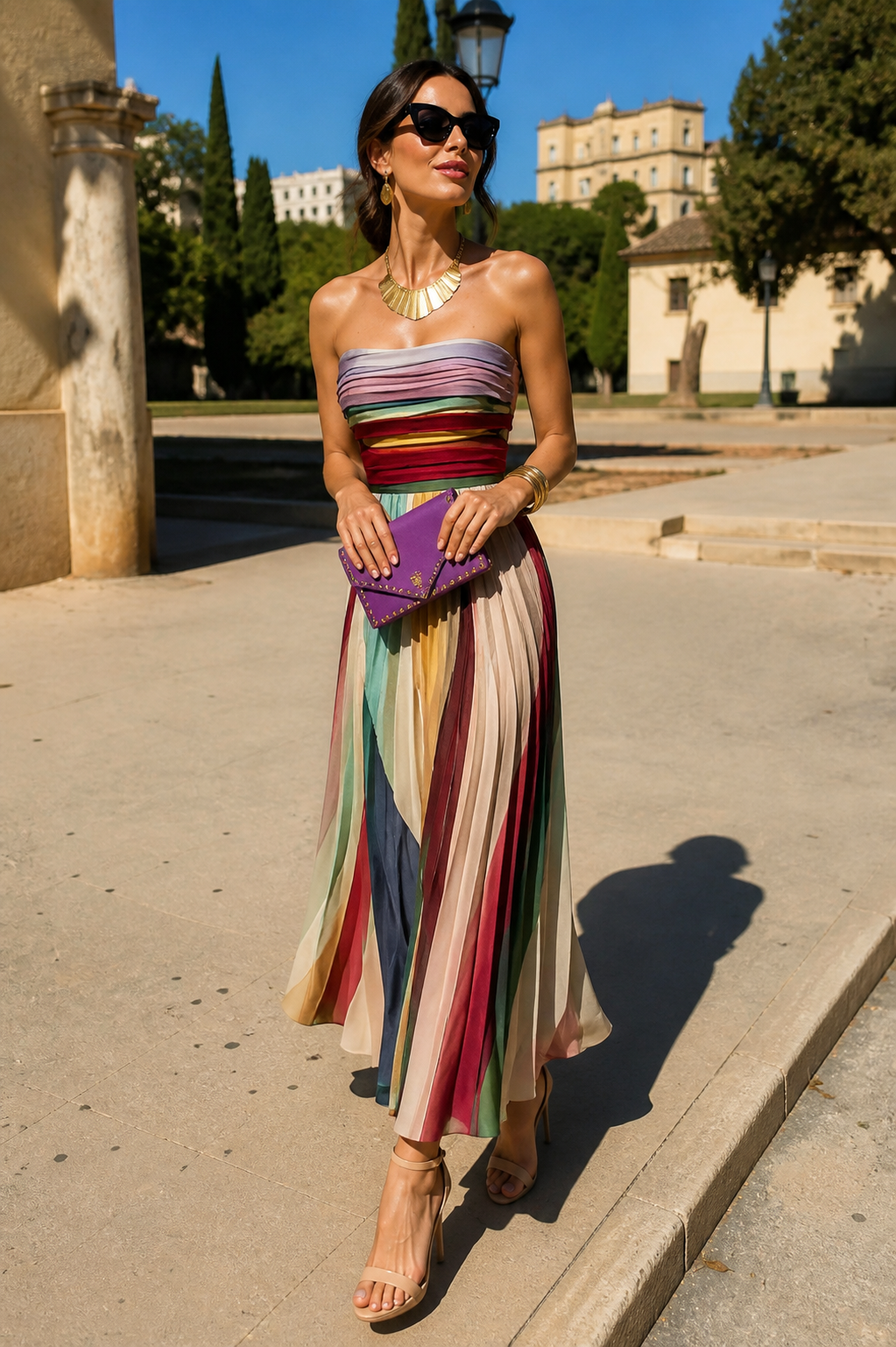 ELVENA™ | Strapless Pleated Maxi Dress
