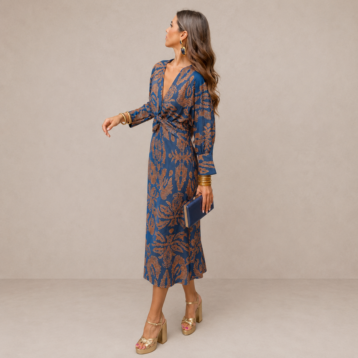 ELVENA™ | V-Neck Tie-Waist Midi Dress