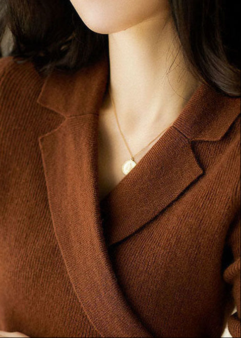 Cleo | Caramel Peter Pan Collar Asymmetric Knit Sweater