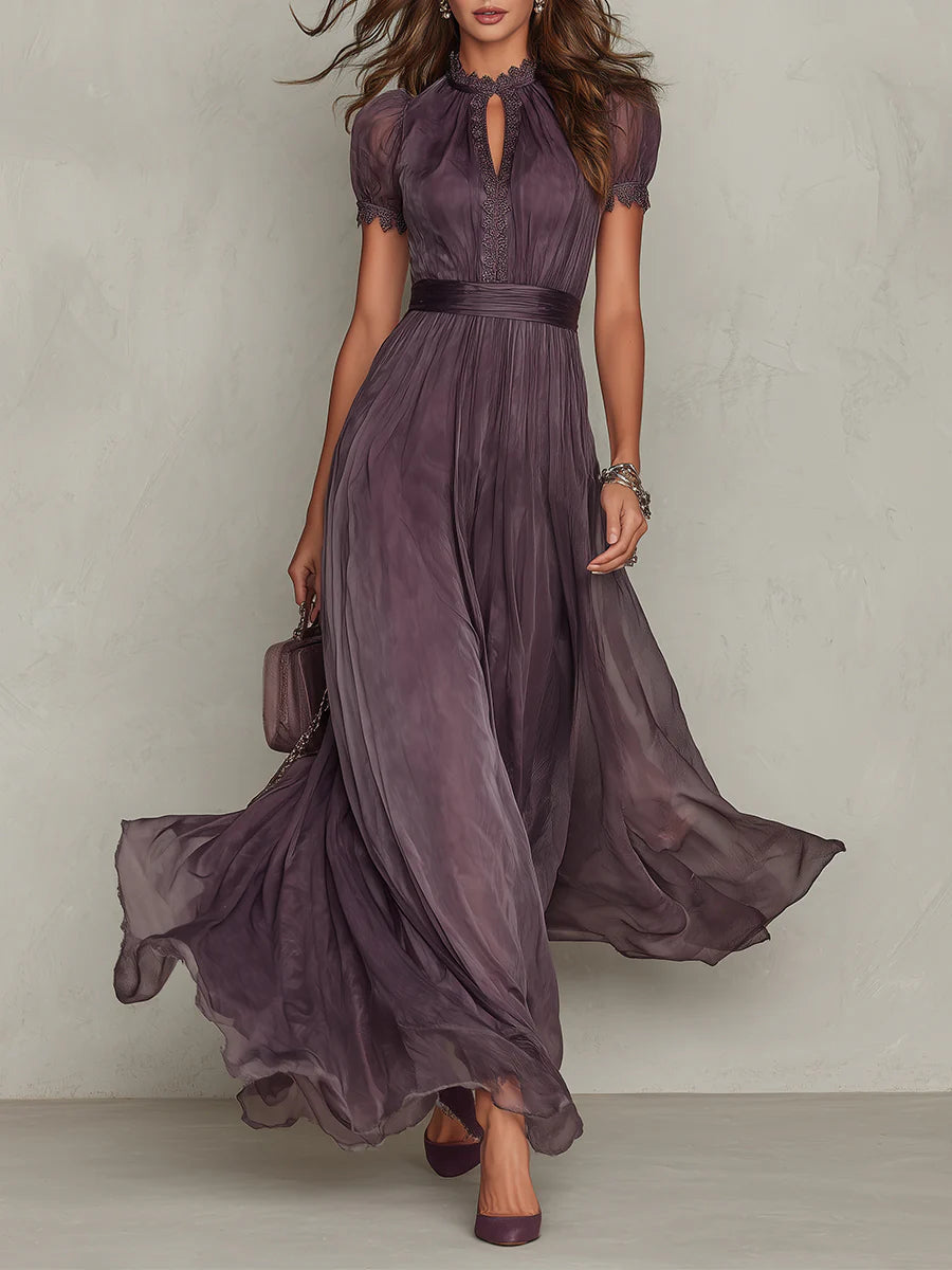 ELVENA™ | Pleated Puff-Sleeve Midi Dress