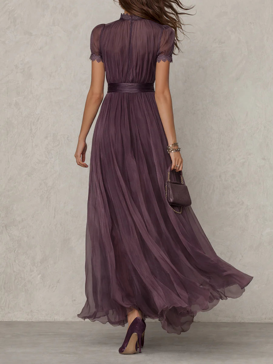 ELVENA™ | Pleated Puff-Sleeve Midi Dress