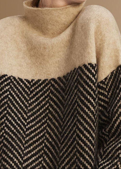 Sloane | Khaki Turtleneck Patchwork Knit Pullover