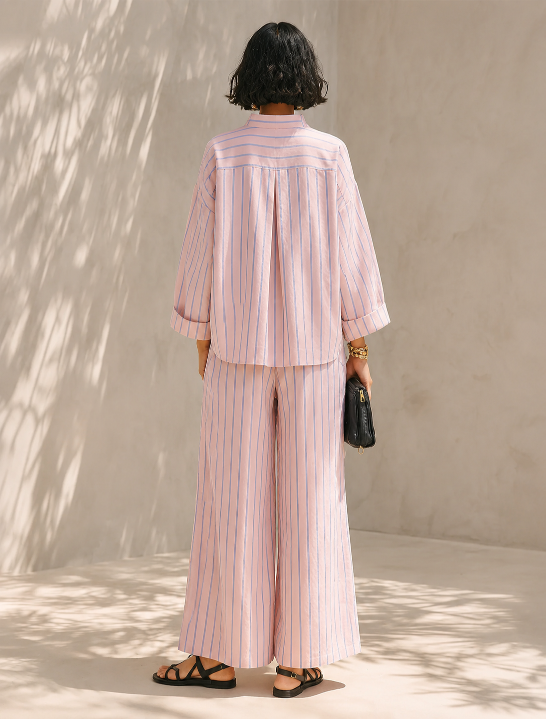 Léa | Striped Half-Zip Wide-Leg Set