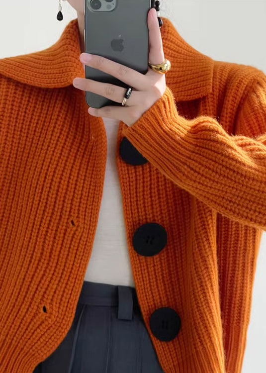 Blythe | Orange Peter Pan Collar Button-Down Cardigan