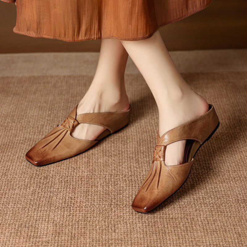 Olene Square-Toe Genuine Leather Mules